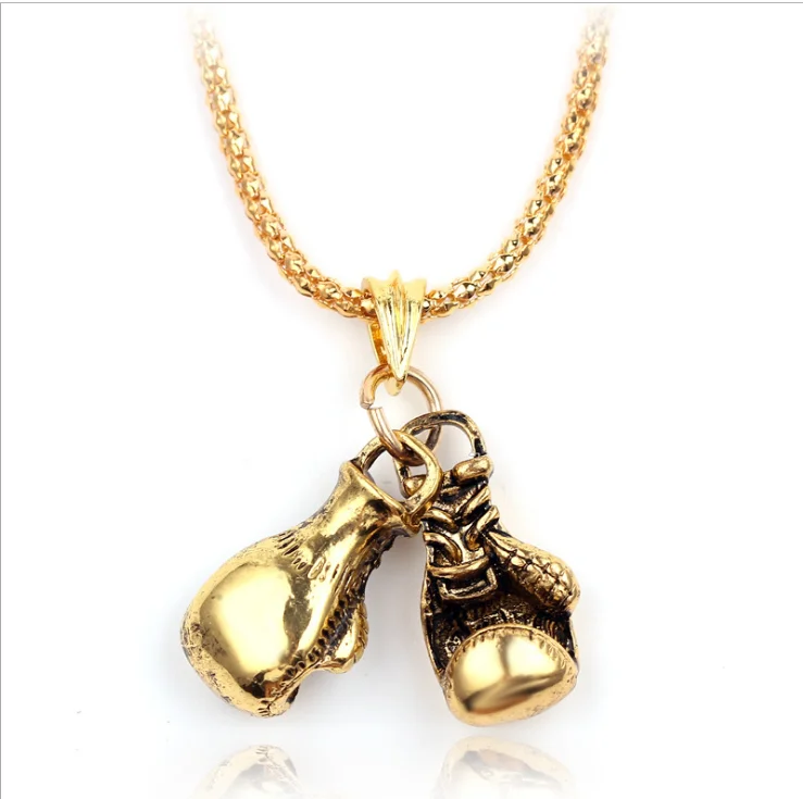 Mini Boxing Glove Necklace Gold Color Chain Pair Boxing Glove Pendant