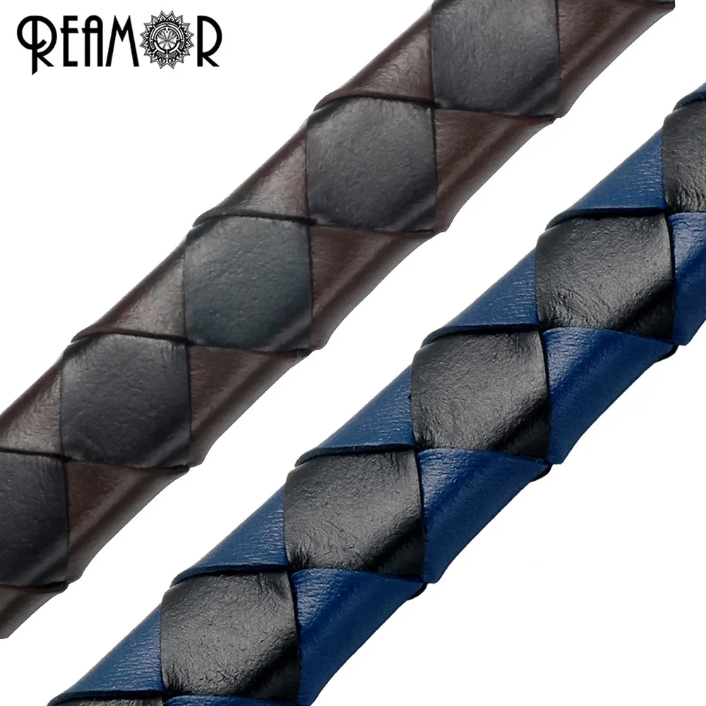 

REAMOR 12* 6mm Braided Flat Wide Genuine Leather Rope Bracelet Jewelry Making 1m/lot