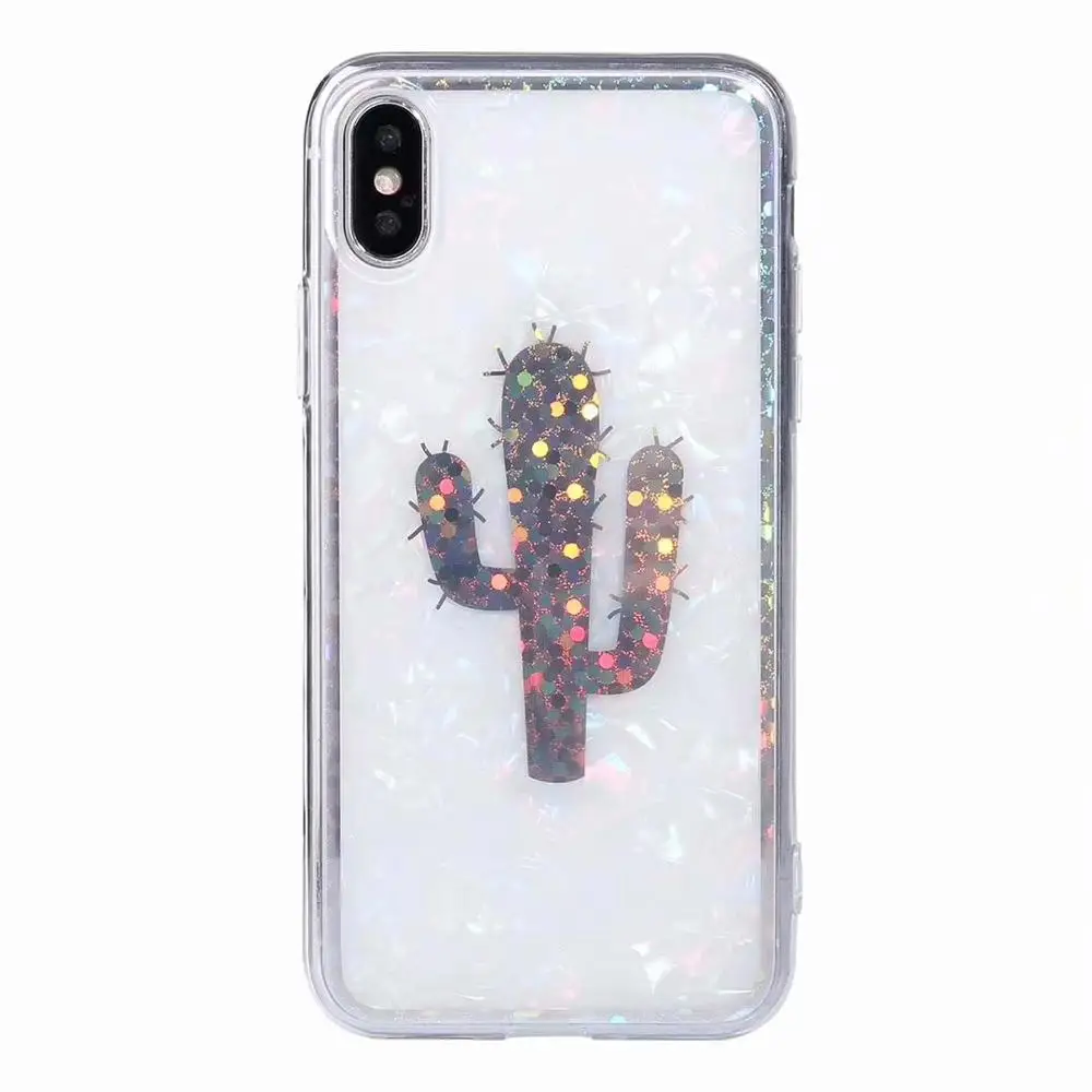 

Cactus Pattern Phone Cover for iPhone X Flamingo Glitter Laser TPU Case