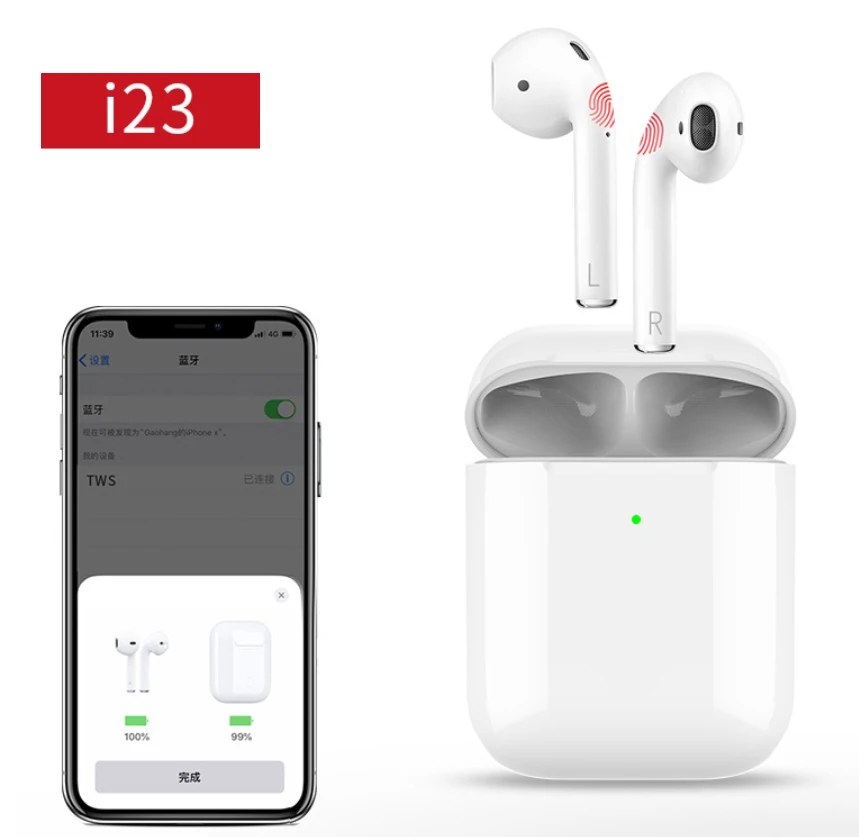 

2019 for Air pods 2 1:1 Pop-up Wireless Earbuds 5.0 Headphone i23 tws PK air pod 2, N/a