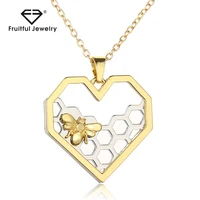 

Couple necklace heart-shaped honeycomb pendant real gold honey bee alloy necklace