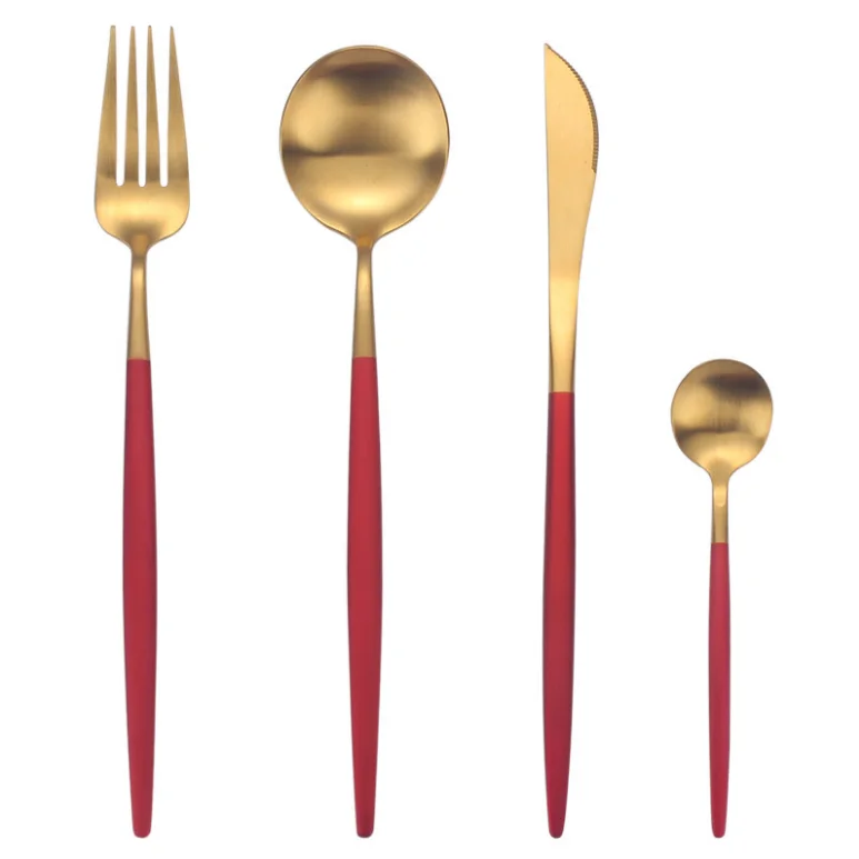 

Jieyang Wholesale Eco Friendly Red Handled Gold plated Flatware Stainless Steel Cutlery Set,Promotional Christmas Gift, Red handle with gold plated