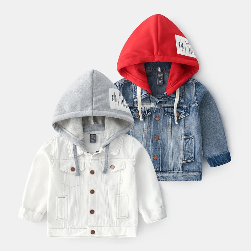 Ivy10446A New design fashion children's cartoon hooded coats kids boys white denim jacket