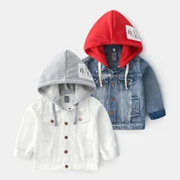 

Ivy10446A New design fashion children's cartoon hooded coats kids boys white denim jacket