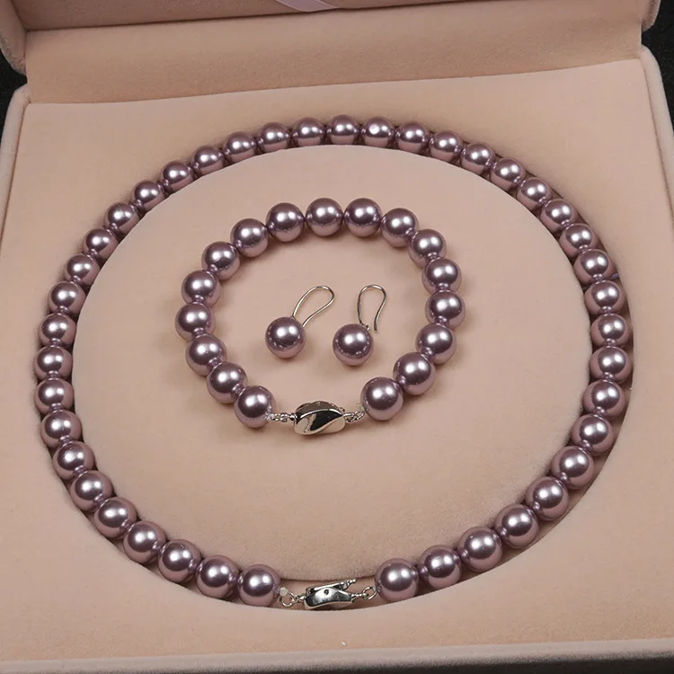 

Women Elegant Purple Pearl Jewelry Necklace Sets For Mother