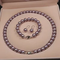 

Elegant Freshwater Purple Pearl Jewelry Necklace Sets For Mother