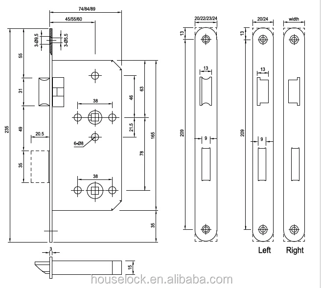 European Mortise Lock Of Stainless Steel Ss304 Fireplace Bathroom Door
