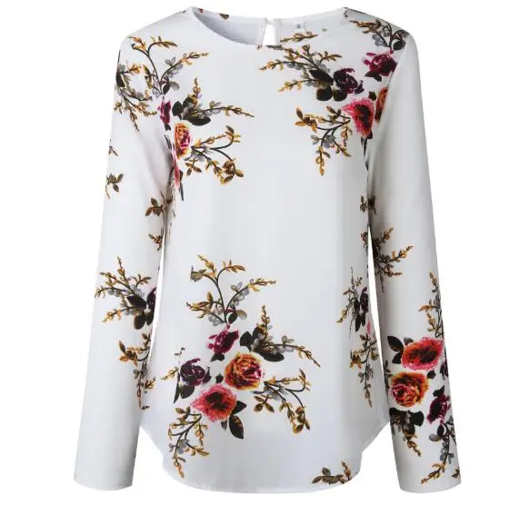 

cz38183w Good quality women printed round neck longsleeve large size T-shirt blouse tops, White;navy;khaki