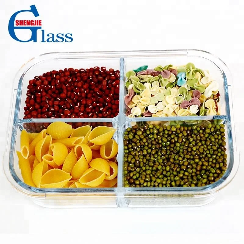 

New Design Heat Resistant 4 Compartment Glass Lunch Box
