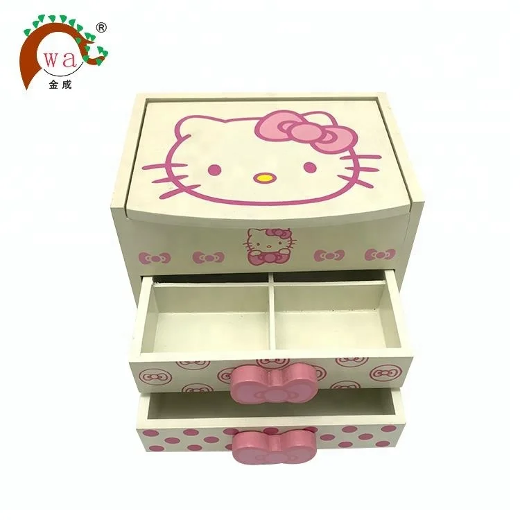 
Custom wooden hello kitty jewelry storage box for jewelry toy 