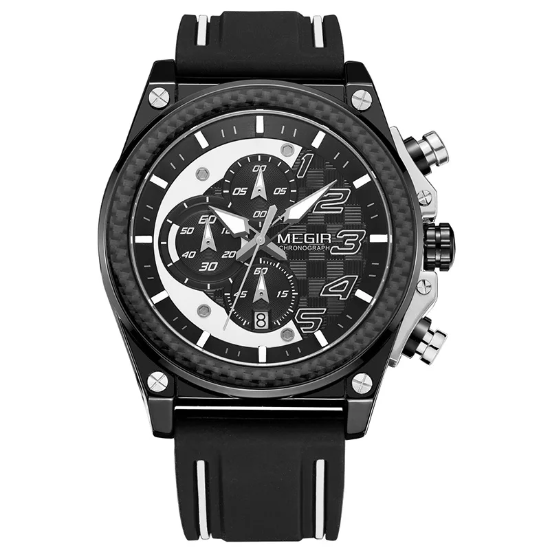 

Sport Men Watch Top Luxury Quartz Wristwatch MEGIR Chronograph 2051 Silicone Army Military Watches Clock Men Relogio Masculino