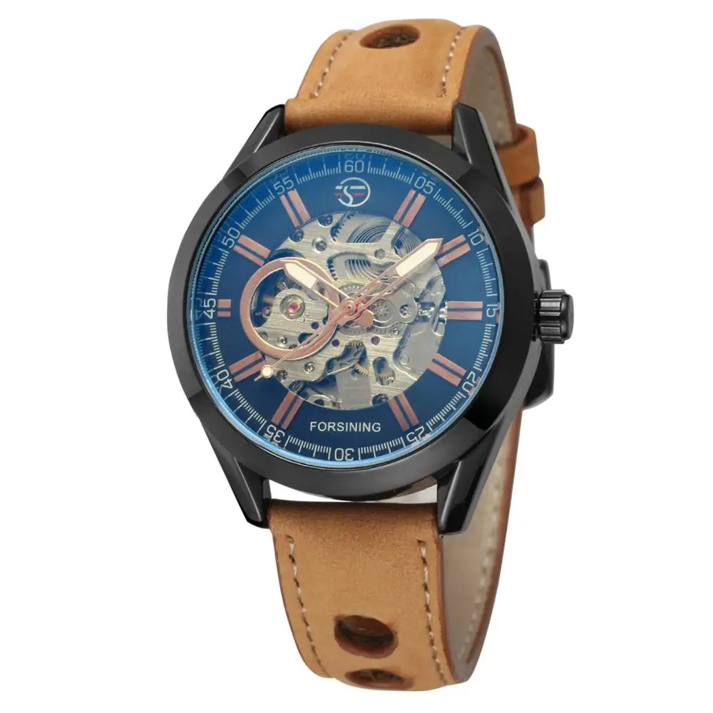 

FORSINING Luxury Brand Tan Leather Band Luminous Pointer 3ATM Water Resistant Man Casual Sport Gear Automatic Watch Saat