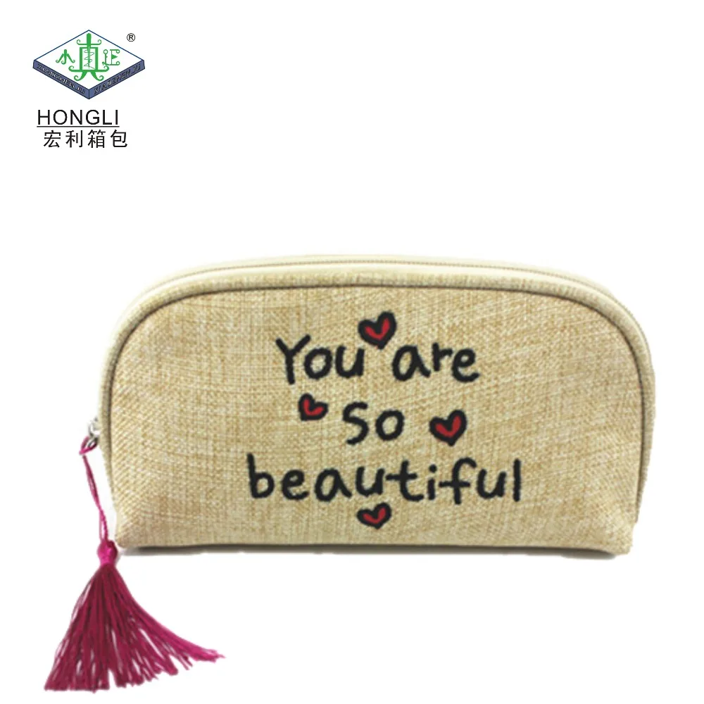 

promotional print logo travel jute cosmetic toiletry bag, Customized