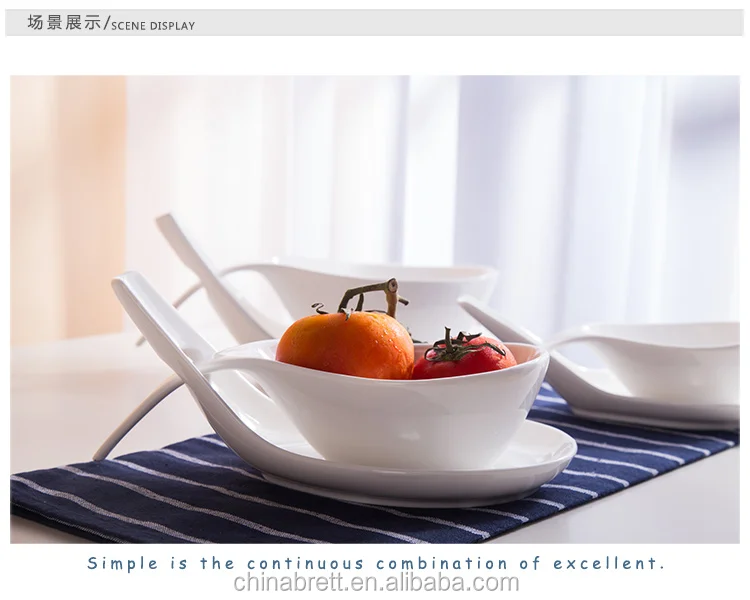 Unique Ceramic Stackable Double Spoon Soup Bowls For Buffet