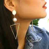 

wholesale hot sale long geometric earrings for women simple pearl triangle earrings