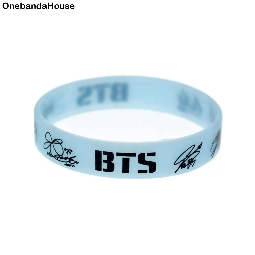 

Wholesale 50PCS/Lot BTS with Signature Silicone Wristband Black and Blue Youth Size Music Bracelet, Black;blue