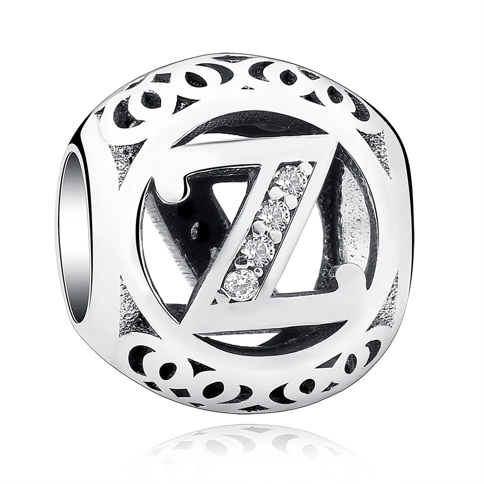 

Fashion 925 Sterling Silver CZ Bead Charm Letter Z Round Charms Fit Womens Snake Bracelets Jewelry Making