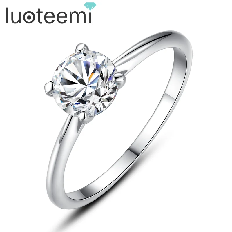 

LUOTEEMI 1 Carat 6mm Hearts & Arrows Cubic Zirconia Women Fashion 925 Sterling Silver Engagement Ring