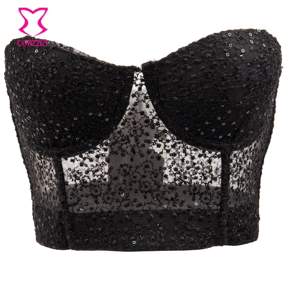 Corzzet 974 Punk Black Floral Lace Push Up Bra Bustiers Corset