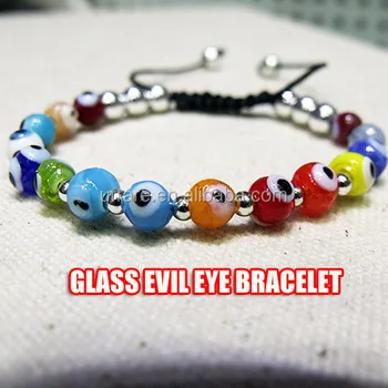 Evil Eye CZ Crystal Bead Leather Cuff Bracelet - Greek Turkish Nazar Hamsa, Punk Style