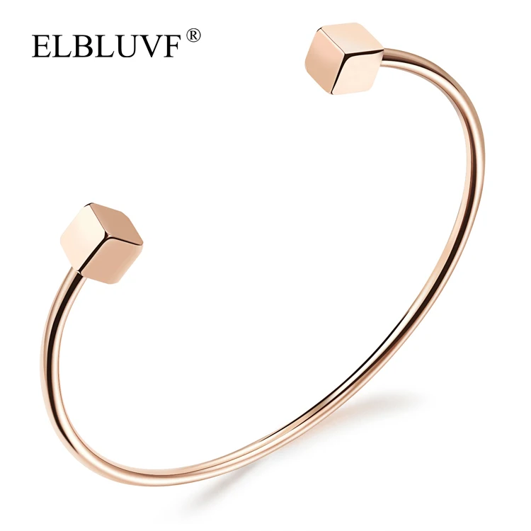 

ELBLUVF Free Shipping Stainless Steel Rose Gold Plated Square Shape Openning Bracelet
