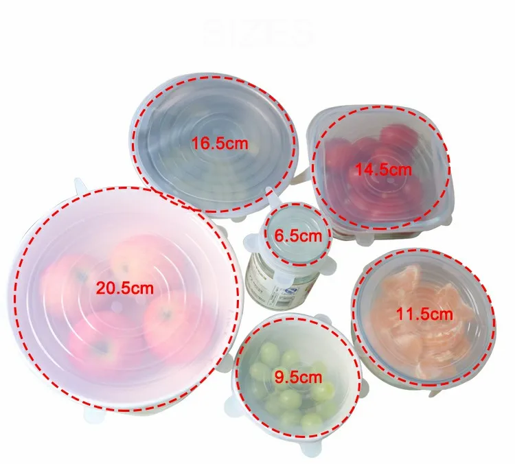 

anti dust anti spill flexible reusable stretchy stretchable universal food container 6pc silicone food lid cover set, Customized color