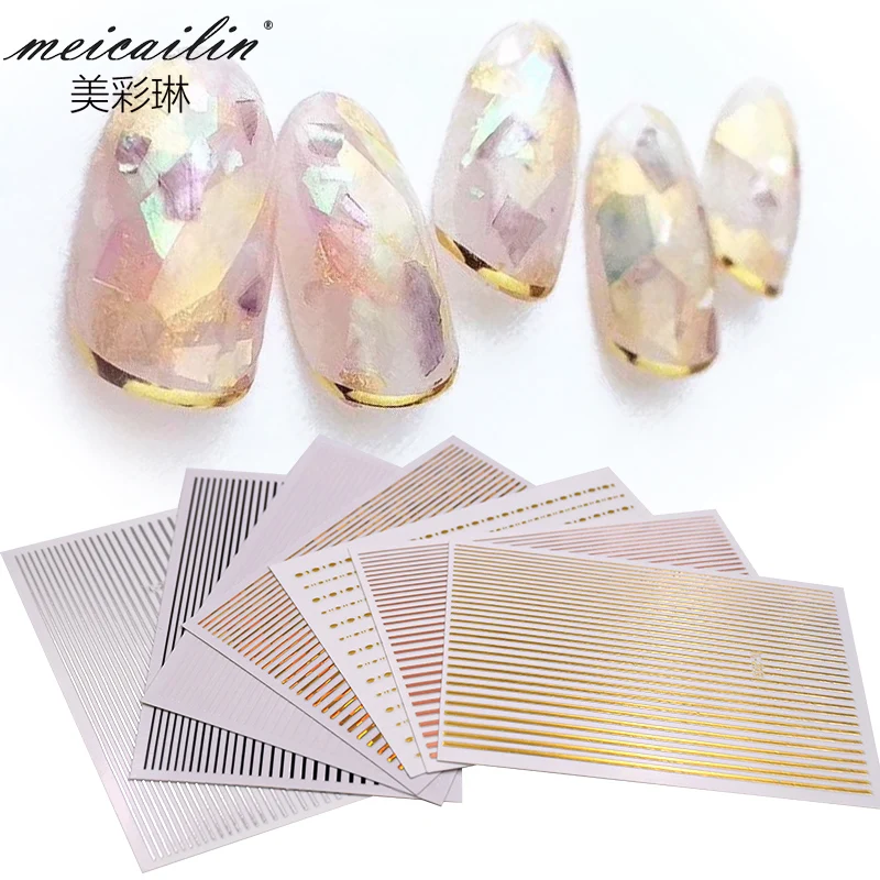 

Metal Strip Tape 3D Nail Sticker Adhesive Stripe Lines DIY, As the picture
