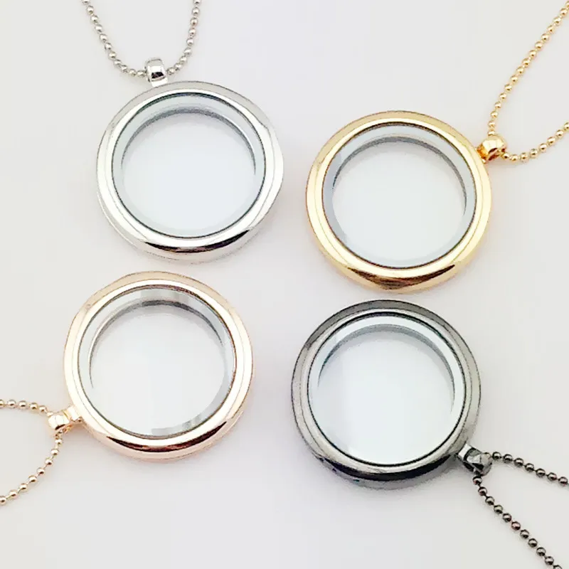 

Valentine's Gift DIY Round Photo Memory Glass Frame Box Locket Necklace Transparent Glass Round Locket Pendant Necklace, Silver,gold,rose gold,gun black