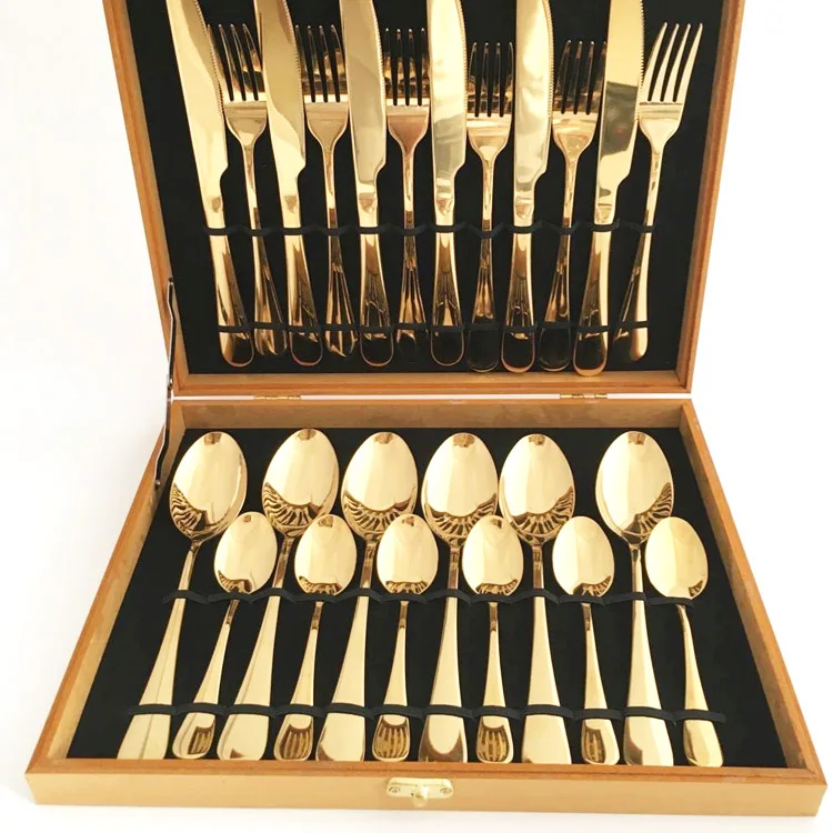 

Amazon top seller besteck cubiertos couverts wholesales 24pcs flatware sets cheap gold silverware stainless steel cutlery sets