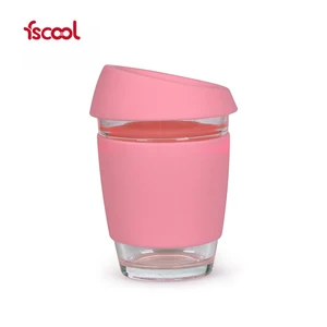Image of 8oz 12oz 16oz reusable coffee cup glass cups with silicone sleeve and lid