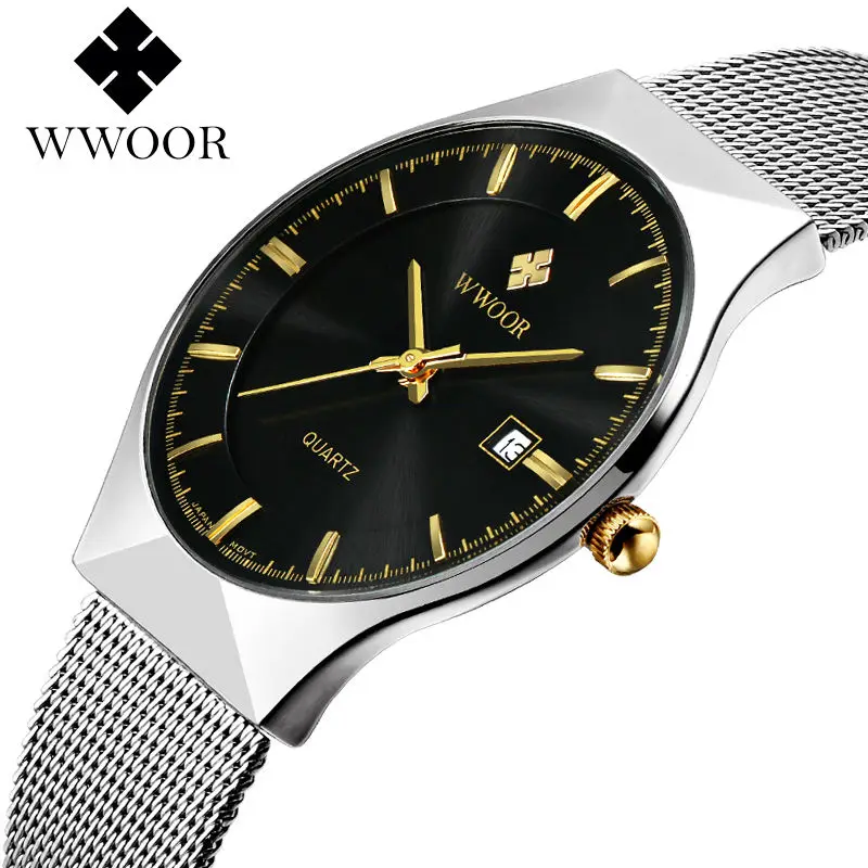 

WWOOR Brand Simple Fashion Thin Dial Male Leisure Wrist Watches Quartz Analog Men Business Stainless Steel Luxury Watch 2017 New