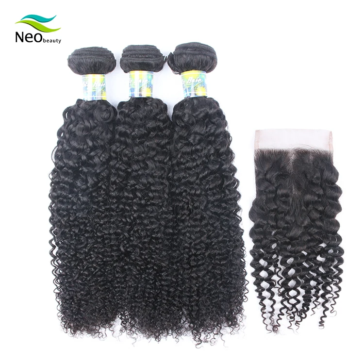 

Best Aliexpress Cuticle Aligned Mink Curly Human Hair With Closure, Wholesale Unprocessed 3 Virgin Brazilian Hair Weave Bundles, Natural black