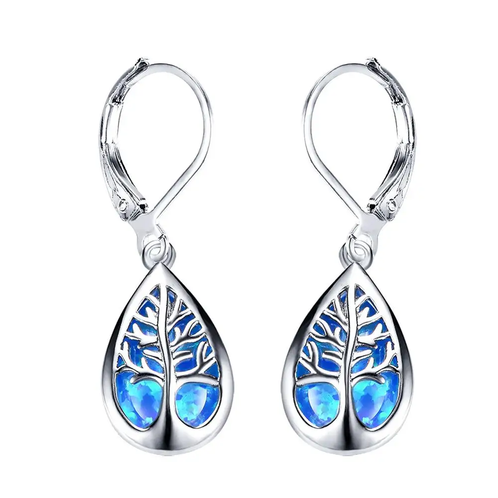 

925 color drop earrings Personality Plant tree blue opal earrings for women wholesale Yiwu Hainon