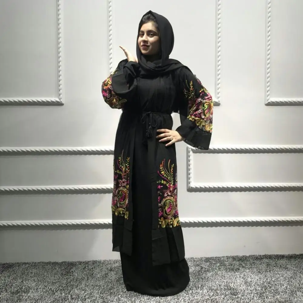 

2019 new arrival high quality arabic embroidery abaya muslim clothes, Black