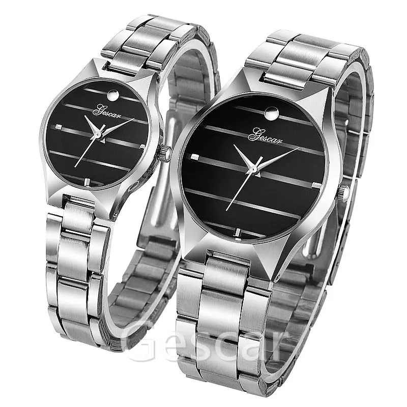 

gescar-8582 hot selling silver belt couple steel wrist watch, Photo colors