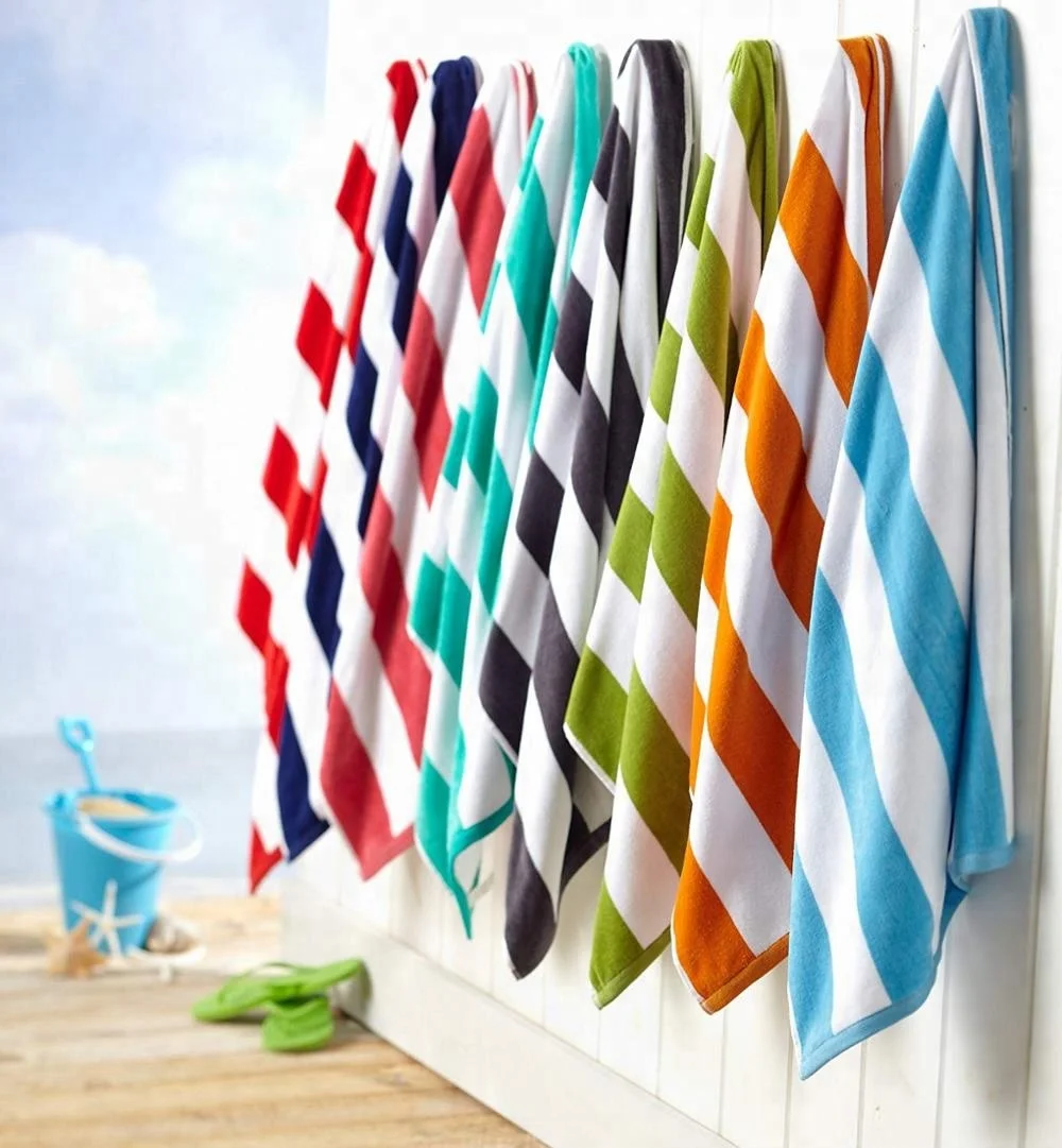 BEACH TOWEL TOWELS 100% COTTON 75X150cm LARGE  STRIPE RED STRIPED POOL 