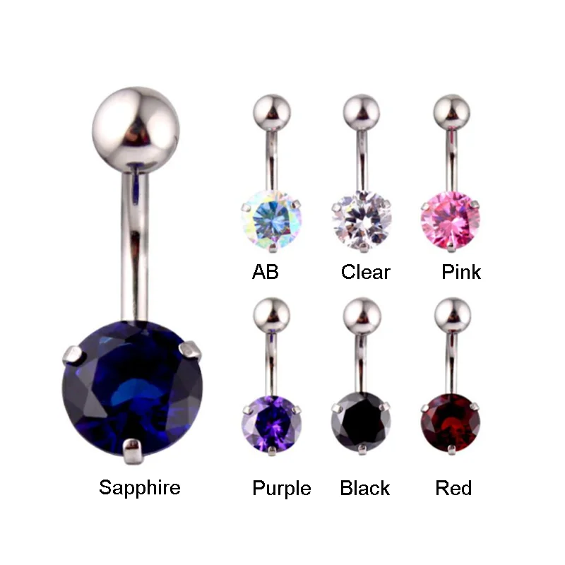 

Mixed LOW MOQ 316L Surgical Steel Single Round CZ hypoallergenic belly button rings