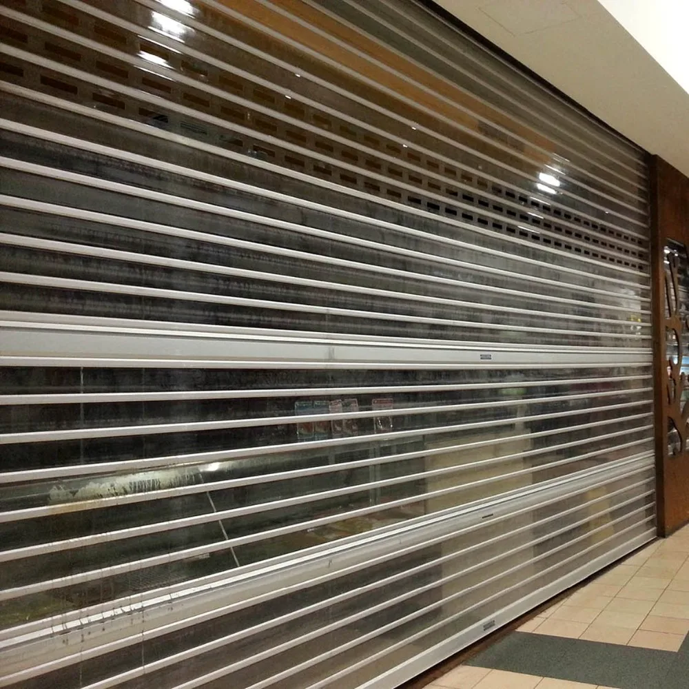 商业商店透明塑料聚碳酸酯卷帘门 pvc 面板自动卷顶车库门