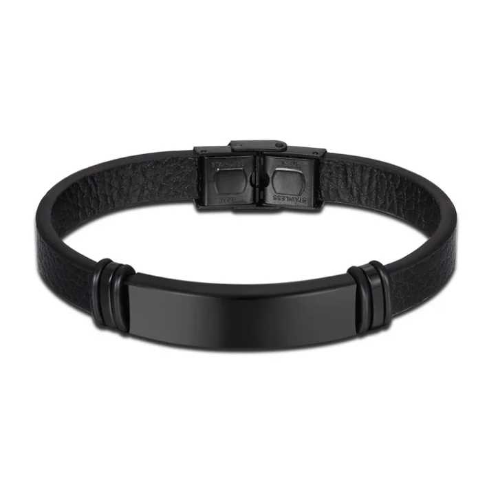 

simple exquisite black friendship bracelets stainless steel bar with magnetic leather bracelet