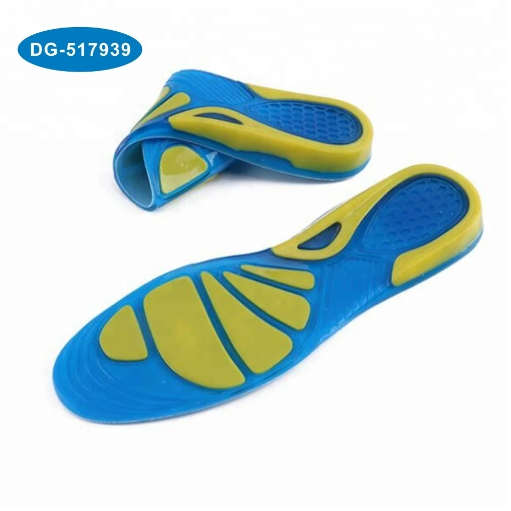 

Silicon Gel thick soft and comfortable sport full size insole for shock absorption for men and women, Blue&yelllow