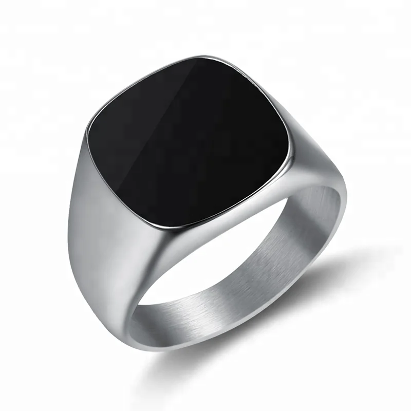 

New trendy cool fashion 316l stainless steel polished silver boy ring black enamel men ring silver