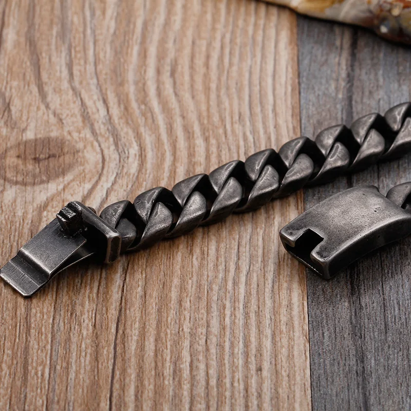 KALEN 316L Stainless Steel Brushed Link Chain Bracelets For Men 230*13mm