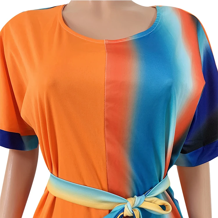 New Design Casual Fat Women One Piece High Waist Striped Print Dress