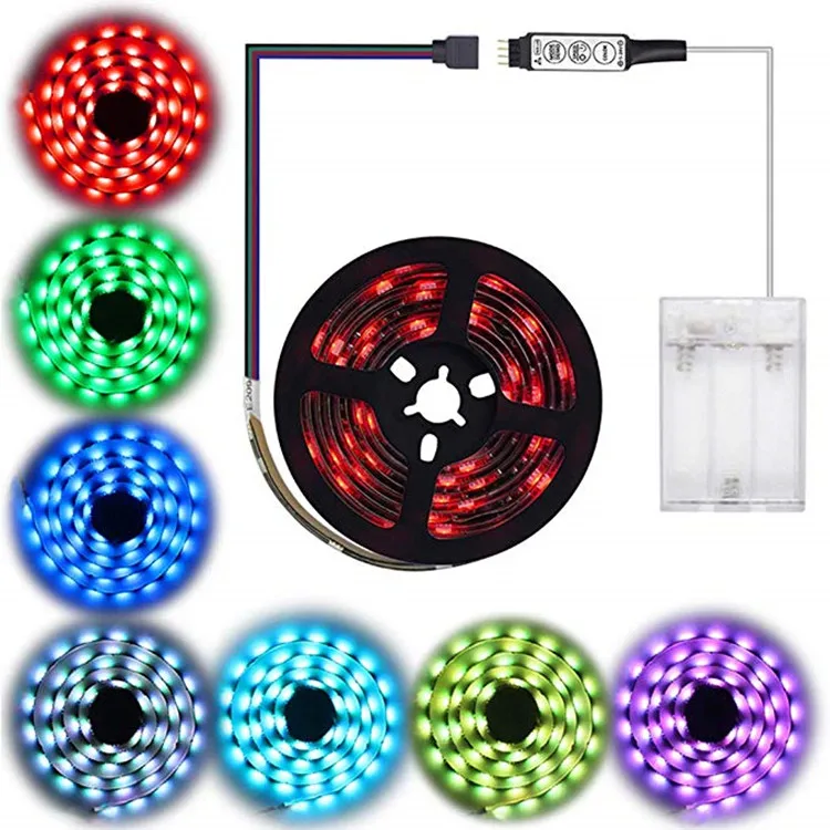 Battery Powered Led Strip Light with Remote Flexible Waterproof LED Light Strip RGB SMD 5050 LED Ribbon Light