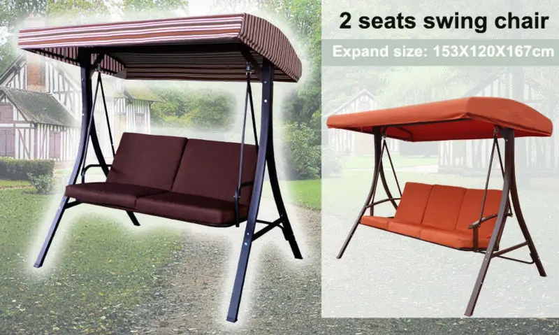 2 Seat Outdoor Canopy Swing Garden Chair Hanging Free Stand Outside Rocking