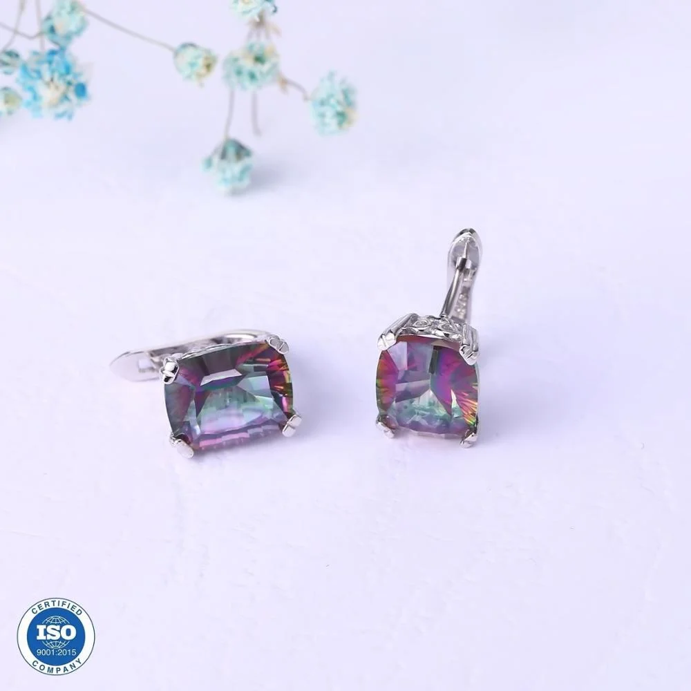 

Abiding Natural Rainbow Mystic Quartz Earrings Genuine 925 Sterling Silver Engagement Earrings Fine Jewelry