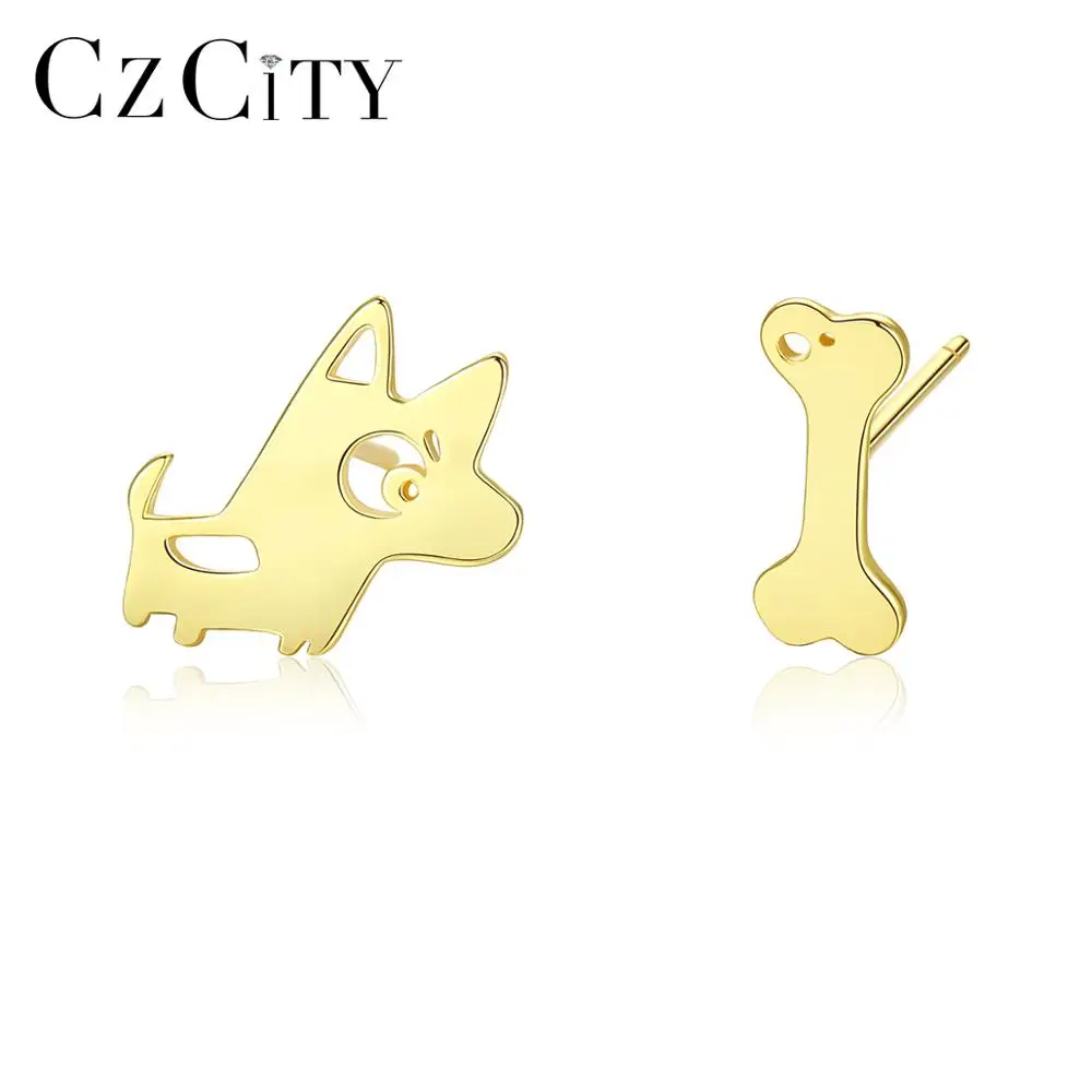 

CZCITY Small Gold Silver 925 Earrings Korea Style Puppy Cartoon Stud Earring Women Fine Jewelry