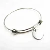 New Fashion Customized Engraved Charms round tags shiny silver Stainless Steel adjustable Expandable Wire Bangle cicret Bracelet