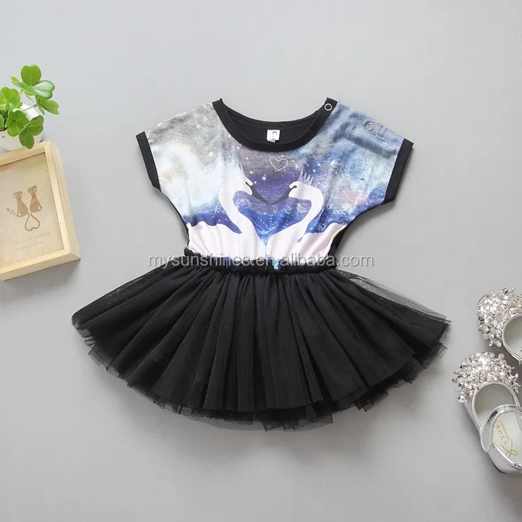 1 6 Ans Bebe Fille Robe Mignon Cygne Noir Imprime Ballet Robe D Ete A Manches Courtes Enfants Fille Robe Avec Tulle Buy Fille Robe Enfants Fille Robe 1 6 Ans Bebe Fille Robe