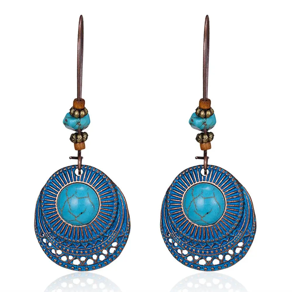 

2018 Rinhoo fashion Bohemia vintage retro earrings bohemia tassel earrings turquoise jewelry tirqouise earrings, Green